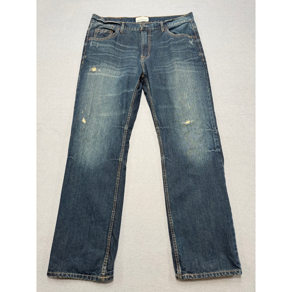 Aeropostale Essex Jeans Men's 36x30 Blue Dark Wash Straight Leg Whiskered Cotton